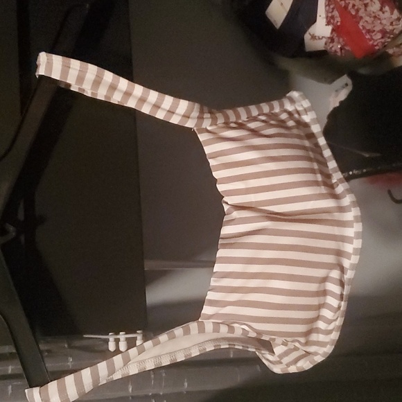 NWT VYB XS TAN WHITE STRIPED SWIM TOP - Picture 2 of 4